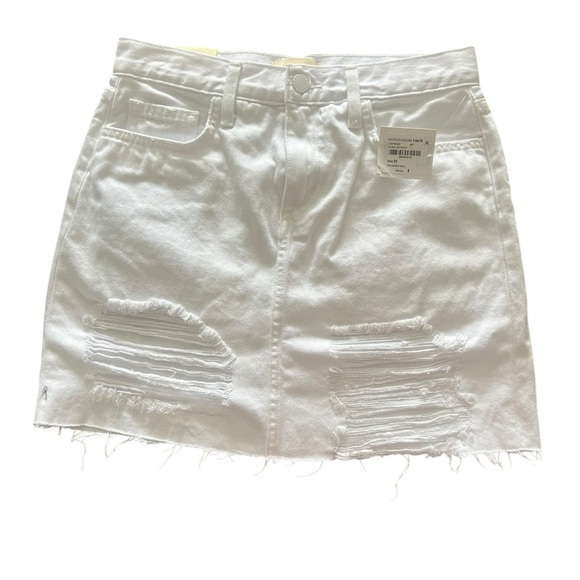 L'AGENCE White Distressed Denim Mini Skirt - Picture 3 of 8